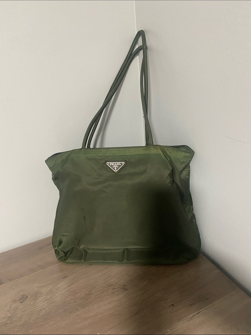 Prada Tessudo Green Nylon Tote with Double Shoulder Straps